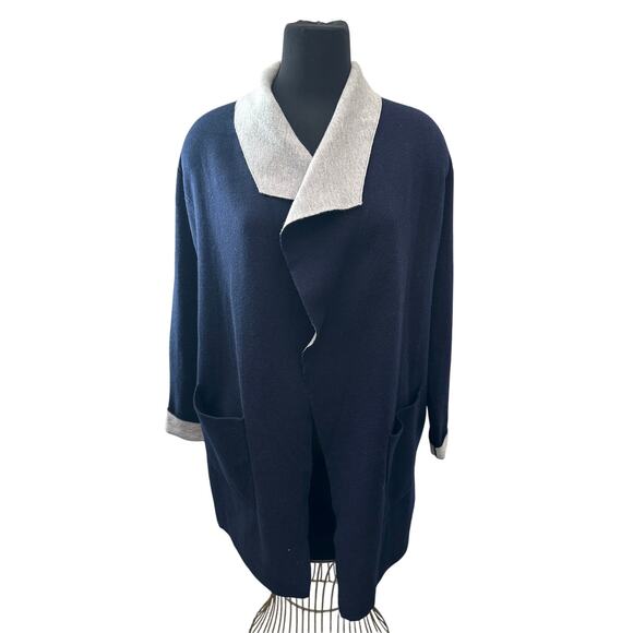 BODEN | Open Front Wool Blend Sweater Cardigan Navy Blue & Gray | Small - Picture 3 of 8